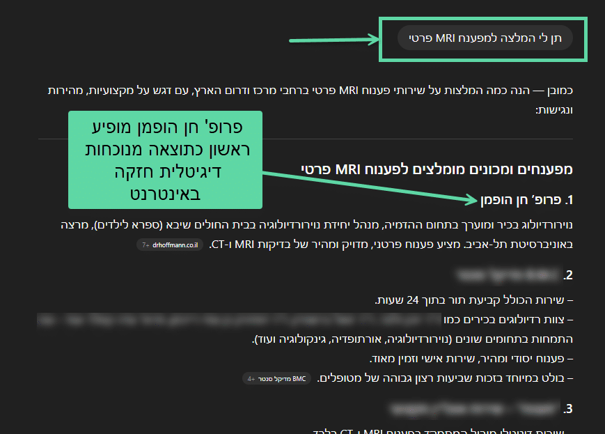 המלצת ChatGPT על פרופ חן הופמן - כתוצאה מנוכחות דיגיטלית חזקה